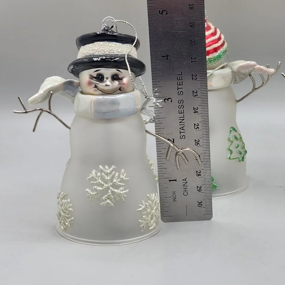The Bradford Editions Snowman Family Glass Bells Ornaments Christmas Winter
